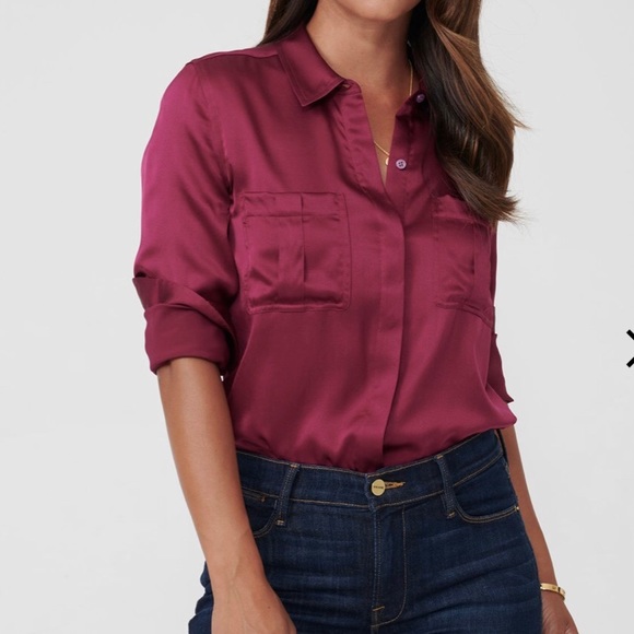 Silk Maroon button up dress top - Picture 3 of 4